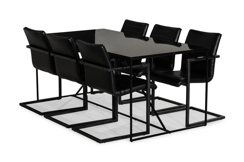 Moure Matgrupp med 6 Oxie Stol - Glas/Metall/Svart PU - Alla Möbler - Matgrupper - Matgrupper med 8 stolar