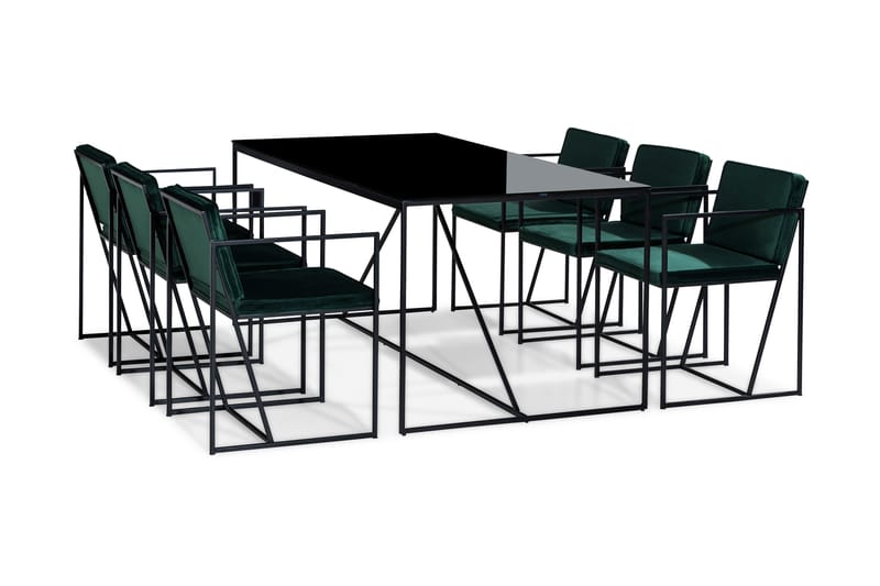 Moure Matgrupp med 6 Stolar - Glas/Metall/Vit/Grön - Alla Möbler - Matgrupper - Matgrupper med 6 stolar