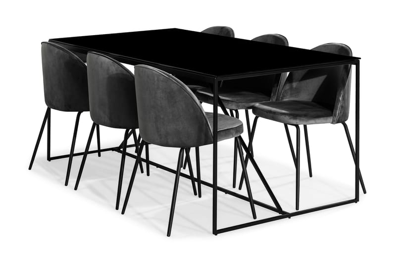 Moure Matgrupp med 6 Toni Stol Sammet - Glas/Metall/Grå/Svart - Alla Möbler - Matgrupper - Matgrupper med 4 stolar