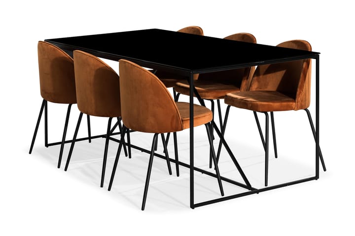 Moure Matgrupp med 6 Toni Stol Sammet - Glas/Metall/Orange/Svart - Alla Möbler - Matgrupper - Matgrupper med 6 stolar