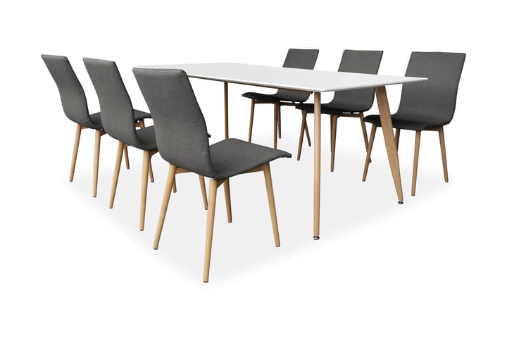 Pontus Matgrupp 180 cm med 6 William Stol - Vit/Ek/Grå - Alla Möbler - Matgrupper - Matgrupper med 6 stolar