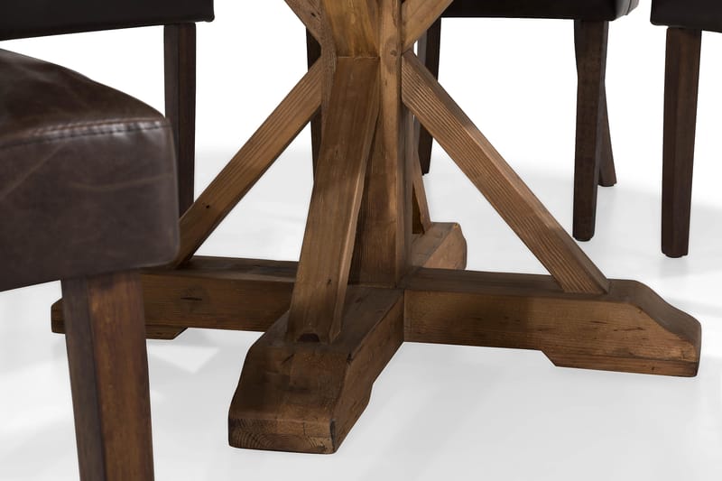 Runa Matgrupp 150 cm Rund med 6 Brita Fåtölj - Vintage Alm/Brun PU - Alla Möbler - Matgrupper - Matgrupper med 6 stolar