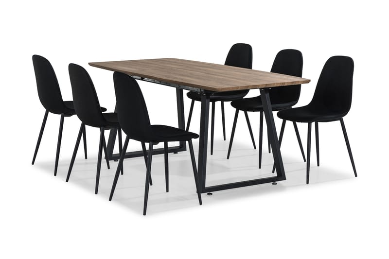 Stackle Förlängningsbar Matgrupp 180 cm med 6 Dan Stol - Brun/Svart - Alla Möbler - Matgrupper - Matgrupper med 6 stolar