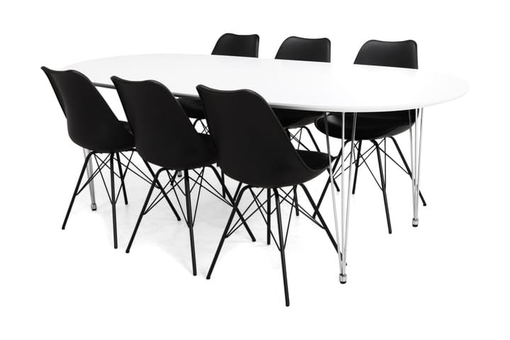 Sune Matgrupp med 6 st Ove Stol - Vit/Svart - Alla Möbler - Matgrupper - Matgrupper med 6 stolar