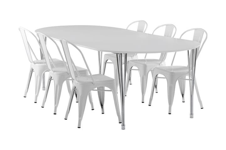 Tyson Förlängningsbar Matgrupp 160 cm med 6 Amparo Stol - Vit - Alla Möbler - Matgrupper - Matgrupper med 4 stolar