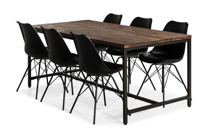 Wolter Matgrupp 180 cm med 6 Ove Stol - Rustik Alm/Svart PU - Alla Möbler - Matgrupper - Matgrupper med 6 stolar