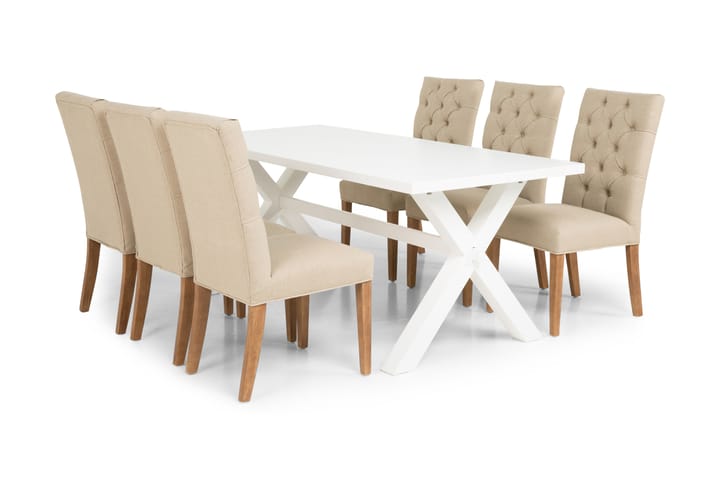 Ylva Matgrupp 180 cm med 6 Moa Stol - Vit/Beige - Alla Möbler - Matgrupper - Matgrupper med 6 stolar