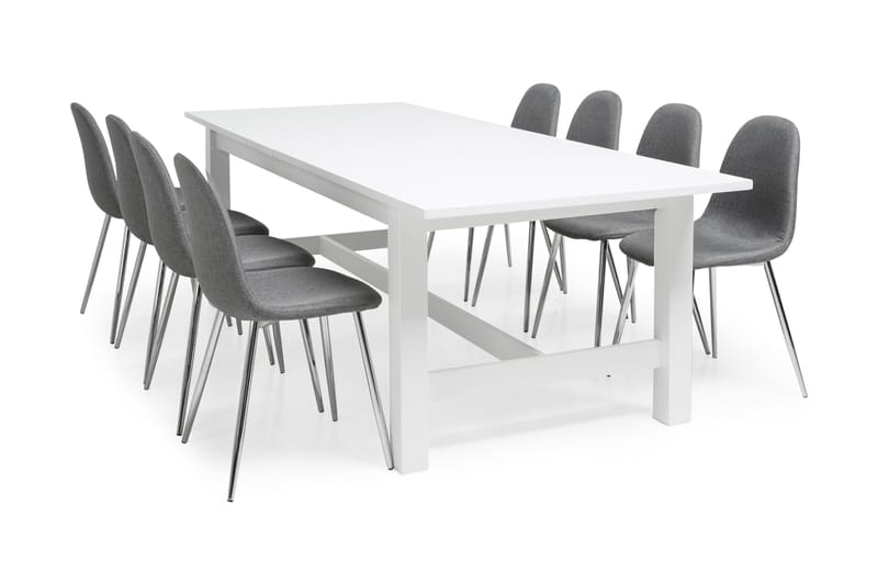 Elsa Matgrupp med 8 st Dan Stol - Vit/Grå/Krom - Alla Möbler - Matgrupper - Matgrupper med 8 stolar