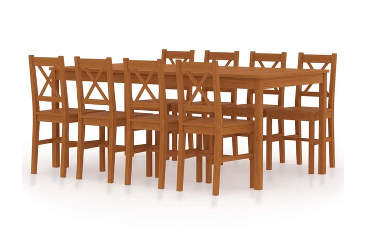 Matgrupp 9 delar furu honungsbrun - Brun - Alla Möbler - Matgrupper - Matgrupper med 8 stolar