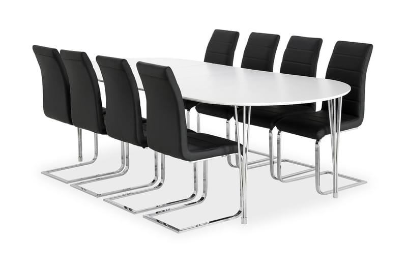 Tyson Matgrupp 160 cm + 8 Sorado Stol - Vit/Svart/Krom - Alla Möbler - Matgrupper - Matgrupper med 8 stolar