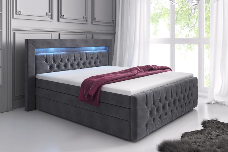 Arona Lyx Sängpaket 160x200 LED-belysning - Grå/Sammet - Alla Möbler - Sängar - Sängar med förvaring