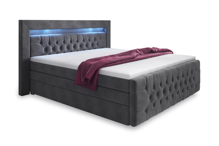 Arona Lyx Sängpaket 160x200 LED-belysning - Grå/Sammet - Alla Möbler - Sängar - Sängar med förvaring