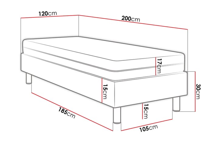 Hermoza Kontinentalsäng 120x200 med panel 40x30 - Alla Möbler - Sängar - Sängpaket