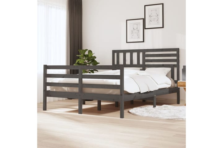 Sängram grå massivt trä 135x190 cm dubbel - Grå - Alla Möbler - Sängar - Sängramar & sängstommar