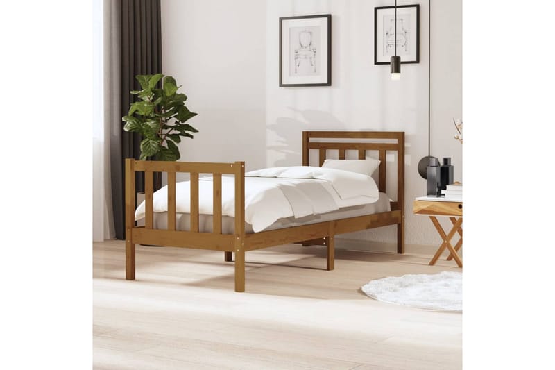 Sängram honungsbrun massivt trä 90x200 cm - Brun - Alla Möbler - Sängar - Sängramar & sängstommar