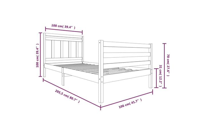 Sängram massivt trä 100x200 cm enkelsäng - Brun - Alla Möbler - Sängar - Sängramar & sängstommar