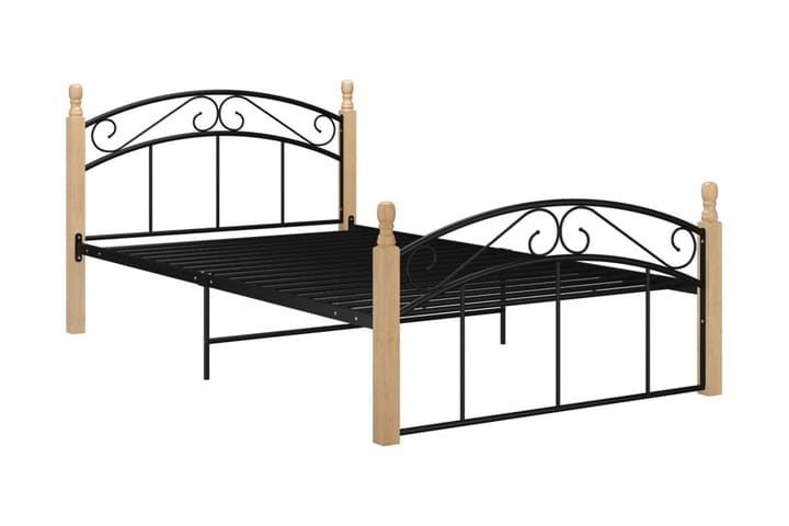Sängram svart metall och massiv ek 120x200 cm - Svart - Alla Möbler - Sängar - Sängramar & sängstommar