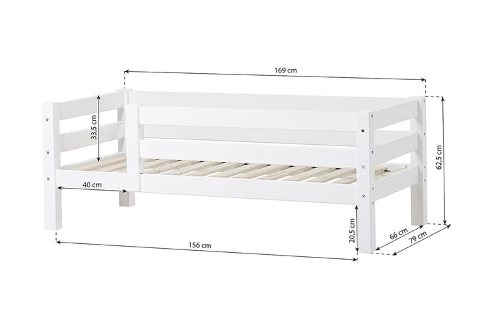 Kullaberg Barnsäng med säkerhetsräcke 169x79 cm - Vit - Alla Möbler - Sängar - Våningssängar