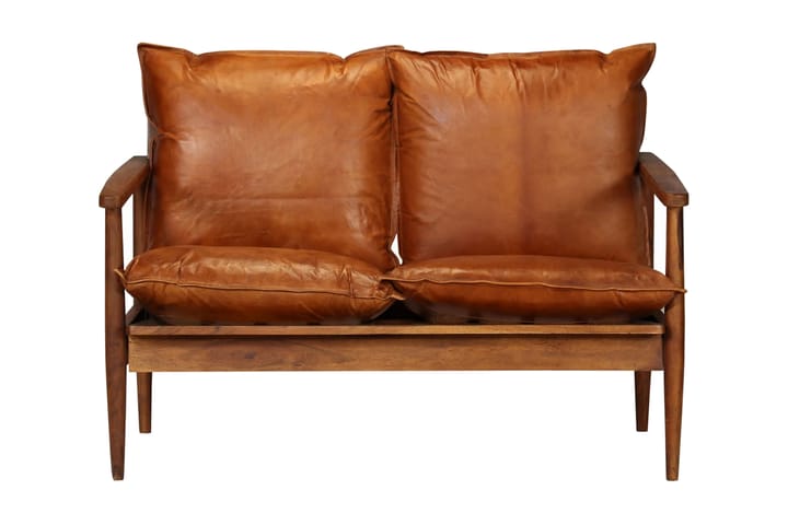 2-sitssoffa i äkta läder med akaciaträ brun - Brun - Alla Möbler - Soffor - 2+3 sits soffor