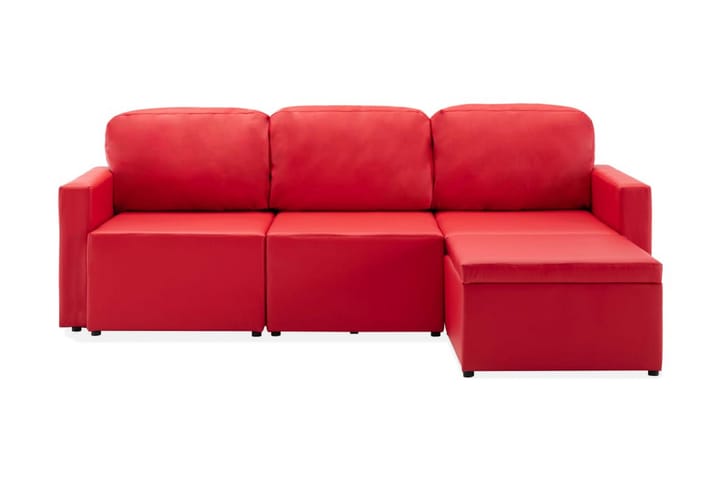 Bäddsoffa modulär 3-sits röd konstläder - Röd - Alla Möbler - Soffor - Skinnsoffor
