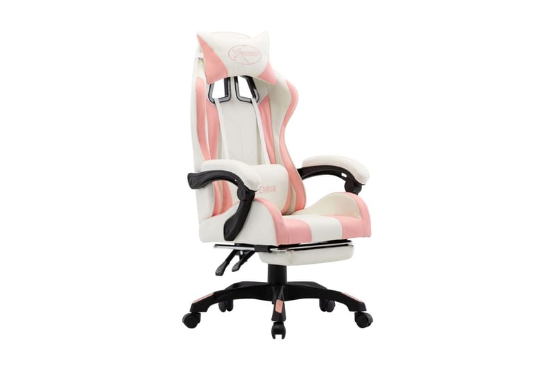 Gamingstol med fotstöd rosa och vit konstläder - Rosa - Alla Möbler - Stolar - Skrivbordsstolar
