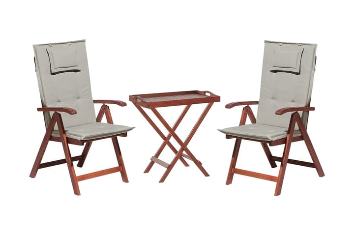 Balkongset av bord och 2 stolar med dynor TOSCANA - Trä/natur - Alla Möbler - Utemöbler - Balkongmöbler