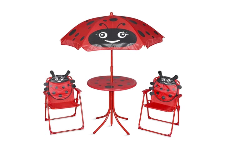 Cafébord för barn med parasoll 3 delar röd - Röd - Alla Möbler - Utemöbler - Balkongmöbler