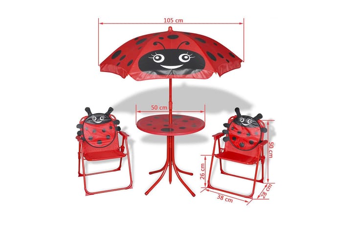 Cafébord för barn med parasoll 3 delar röd - Röd - Alla Möbler - Utemöbler - Balkongmöbler