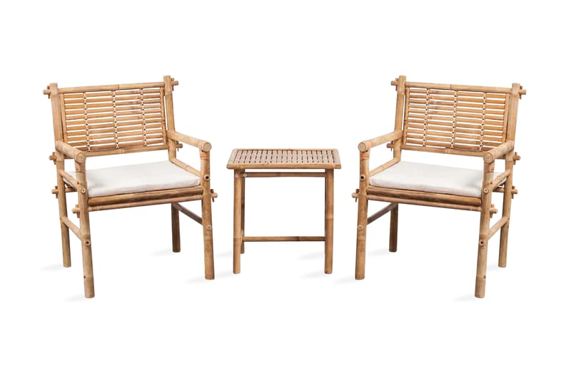 Caféset med dynor 3 delar bambu - Brun - Alla Möbler - Utemöbler - Övrigt utomhus