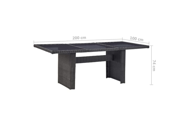Trädgårdsbord svart 200x100x74 cm glas och konstrotting - Svart - Alla Möbler - Utemöbler - Konstrottingmöbler
