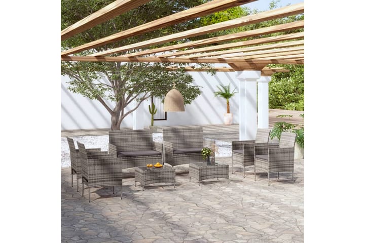 Loungegrupp för trädgården 8 delar med dynor konstrotting gr - Grå - Alla Möbler - Utemöbler - Loungemöbler