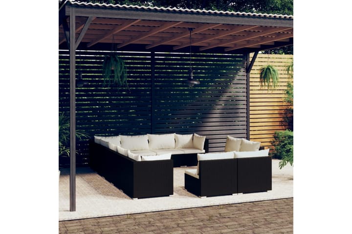 Loungegrupp för trädgården m. dynor 12 delar svart konstrott - Svart - Alla Möbler - Utemöbler - Loungemöbler