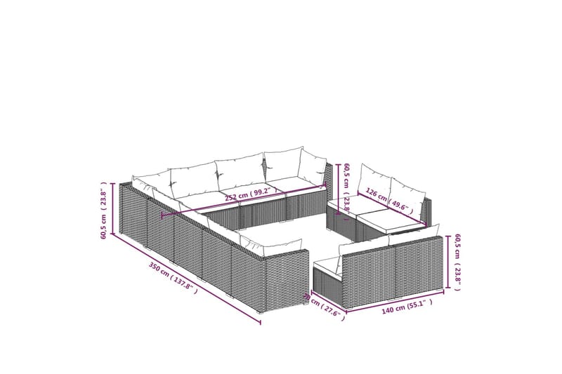 Loungegrupp för trädgården m. dynor 12 delar svart konstrott - Svart - Alla Möbler - Utemöbler - Loungemöbler