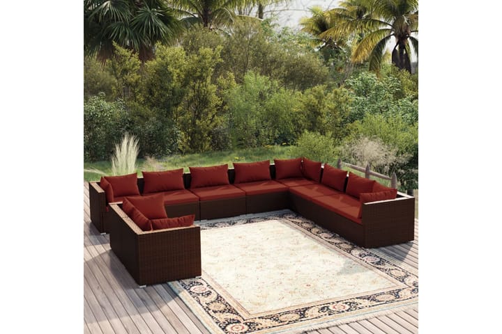 Loungegrupp för trädgården med dynor 10delar brun konstrotti - Brun - Alla Möbler - Utemöbler - Loungemöbler