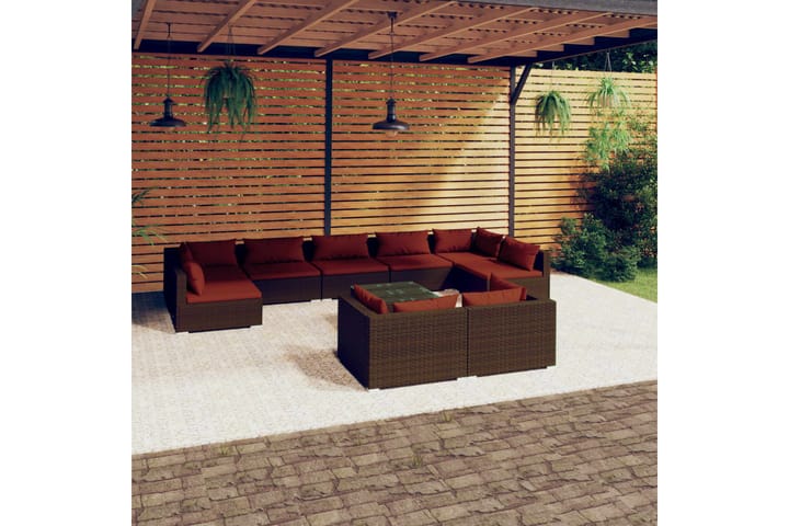 Loungegrupp för trädgården med dynor 10delar brun konstrotti - Brun - Alla Möbler - Utemöbler - Loungemöbler