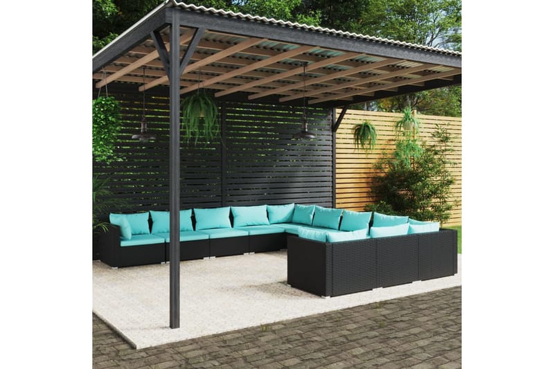 Loungegrupp för trädgården med dynor 11delar konstrotting sv - Svart - Alla Möbler - Utemöbler - Loungemöbler
