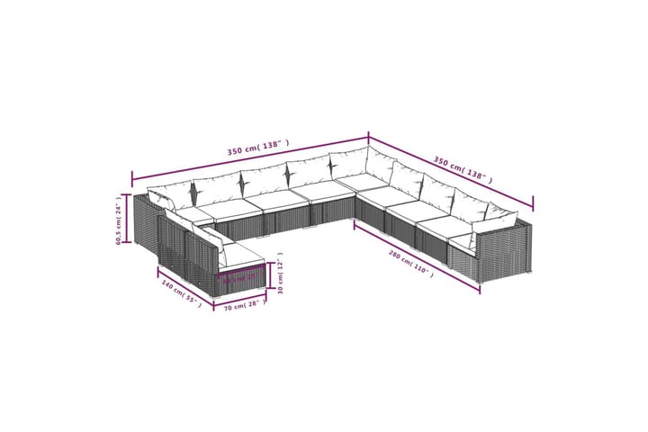 Loungegrupp för trädgården med dynor 11delar konstrotting sv - Svart - Alla Möbler - Utemöbler - Loungemöbler