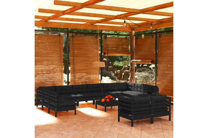 Loungegrupp för trädgården med dynor 13 delar svart massiv furu - Svart - Alla Möbler - Utemöbler - Loungemöbler