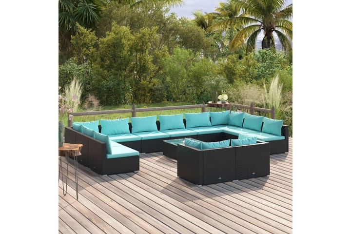 Loungegrupp för trädgården med dynor 13delar konstrotting sv - Svart - Alla Möbler - Utemöbler - Loungemöbler