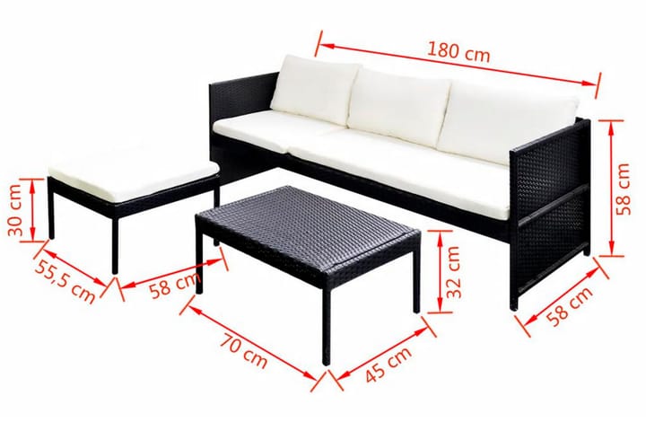 Loungegrupp för trädgården med dynor 3 delar konstrotting sv - Svart - Alla Möbler - Utemöbler - Loungemöbler