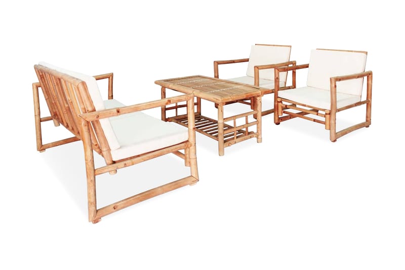 Loungegrupp för trädgården med dynor 4 delar bambu - Brun - Alla Möbler - Utemöbler - Loungemöbler