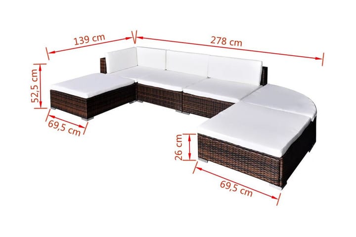 Loungegrupp för trädgården med dynor 6 delar konstrotting - Brun - Alla Möbler - Utemöbler - Loungemöbler