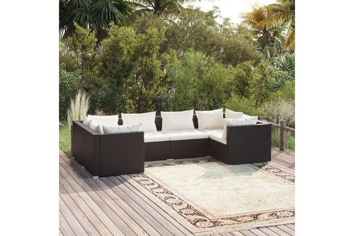 Loungegrupp för trädgården med dynor 6 delar konstrotting sv - Svart - Alla Möbler - Utemöbler - Loungemöbler