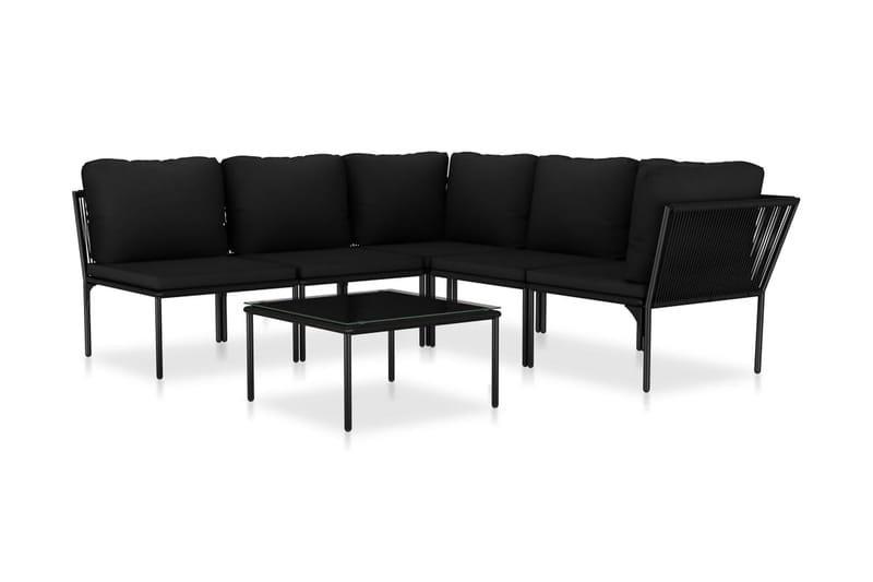 Loungegrupp för trädgården med dynor 6 delar svart PVC - Svart - Alla Möbler - Utemöbler - Loungemöbler