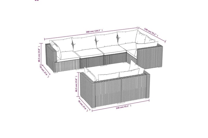 Loungegrupp för trädgården med dynor 7 delar konstrotting br - Brun - Alla Möbler - Utemöbler - Loungemöbler