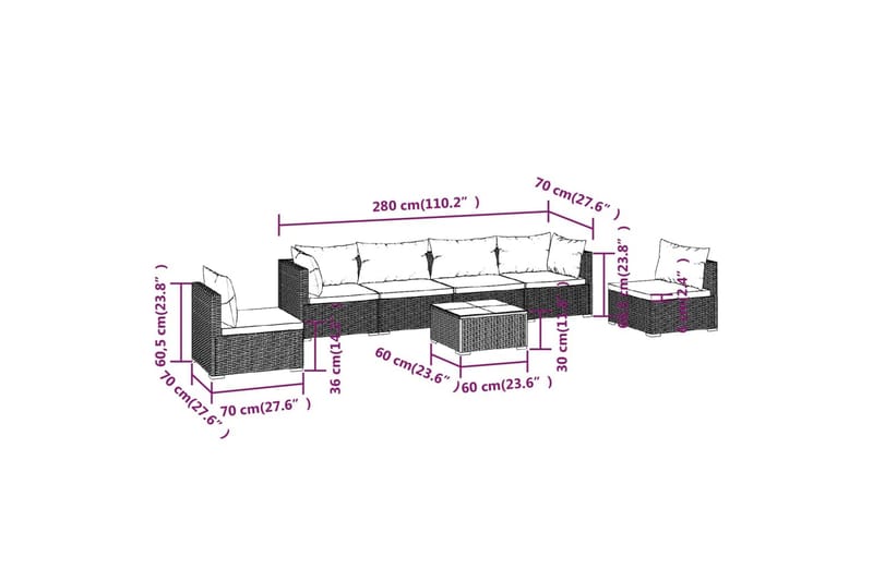 Loungegrupp för trädgården med dynor 7 delar konstrotting gr - Grå - Alla Möbler - Utemöbler - Loungemöbler