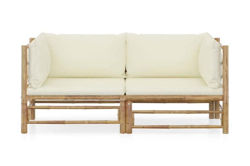 Loungegrupp för trädgården med gräddvita dynor 2 delar bambu - Vit - Alla Möbler - Utemöbler - Loungemöbler