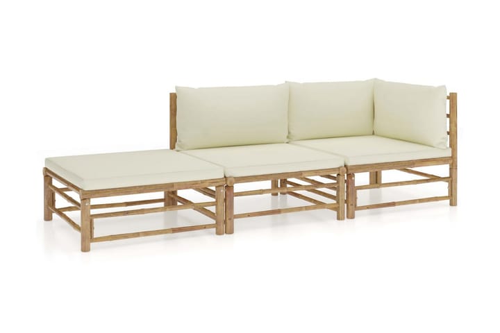 Loungegrupp för trädgården med gräddvita dynor 3 delar bambu - Brun - Alla Möbler - Utemöbler - Loungemöbler