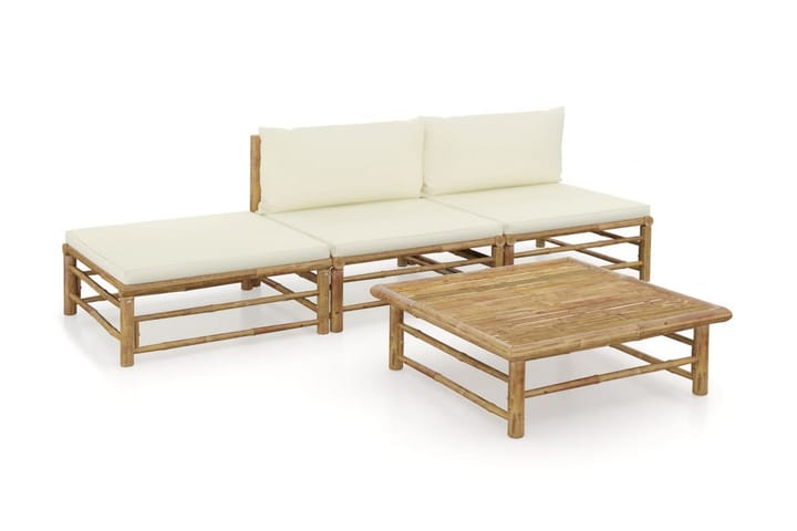 Loungegrupp för trädgården med gräddvita dynor 4 delar bambu - Vit - Alla Möbler - Utemöbler - Loungemöbler