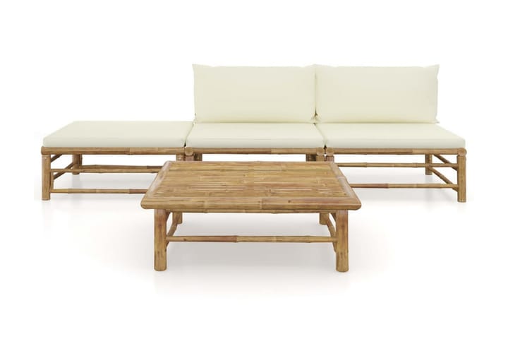 Loungegrupp för trädgården med gräddvita dynor 4 delar bambu - Vit - Alla Möbler - Utemöbler - Loungemöbler